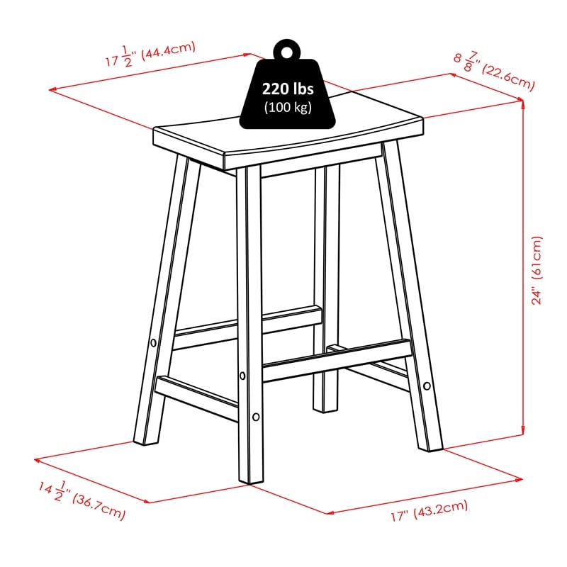 Pemberly Row Solid Wood Saddle Seat Counter Stool in Beech - Set of 3