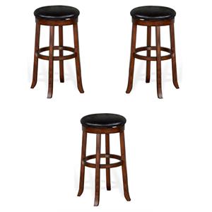 Pemberly Row 30&quot Mahogany Wood Backless Swivel Stool in Medium Brown - Set of 3