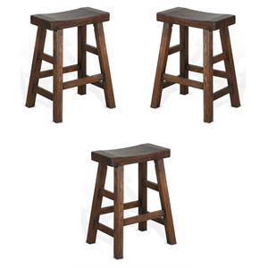 Pemberly Row 24&quot Saddle Seat Mahogany Wood Stool in Dark Chocolate - Set of 3