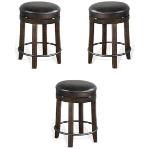 Pemberly Row 24&quot Wood Backless Swivel Barstool in Tobacco Leaf - Set of 3