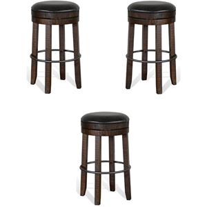 Pemberly Row 30&quot Wood Backless Swivel Barstool in Tobacco Leaf - Set of 3