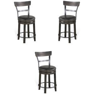 Pemberly Row 24&quot Wood Swivel Barstool with Back in Tobacco Leaf - Set of 3