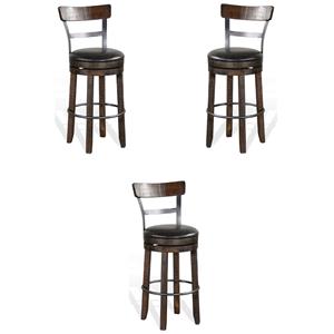 Pemberly Row 30&quot Wood Swivel Barstool with Back in Tobacco Leaf - Set of 3