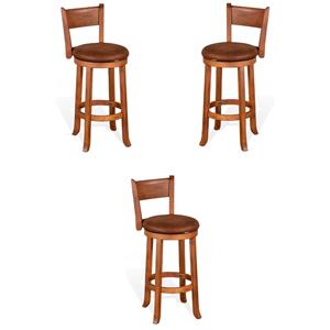 Pemberly Row 30&quot Mahogany Wood Swivel Barstool in Rustic Oak - Set of 3