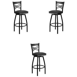 Pemberly Row 32&quot X Back Swivel Metal Bar Stool in Black - Set of 3