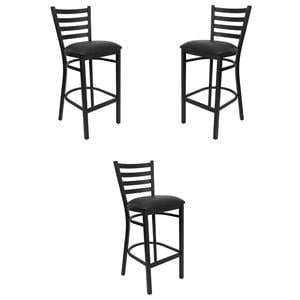 Pemberly Row Ladder Back Metal Bar Stool in Black Finish - Set of 3