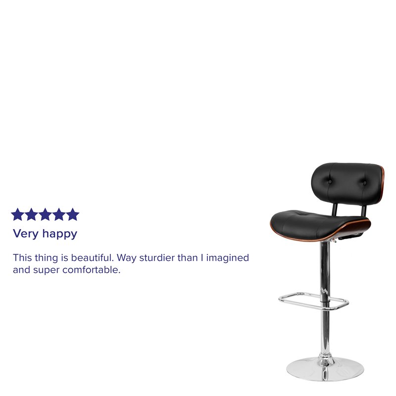 Pemberly Row Adjustable Bentwood Bar Stool in Black and Walnut - Set of 3