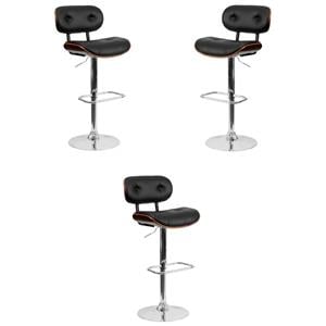 Pemberly Row Adjustable Bentwood Bar Stool in Black and Walnut - Set of 3