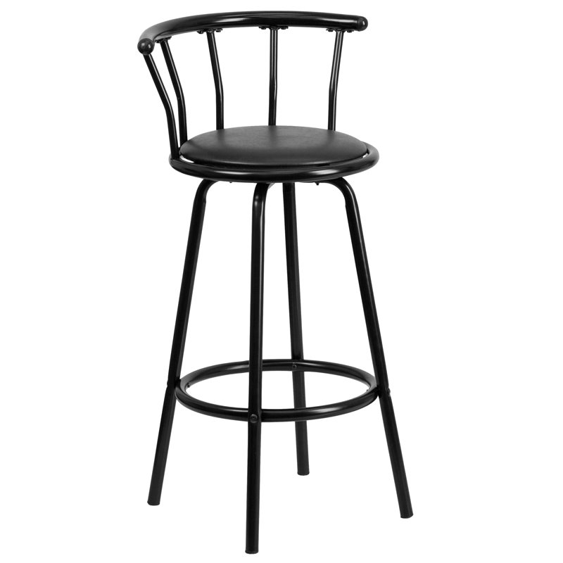 Pemberly Row Metal Crown Back Swivel Stool in Black - Set of 3