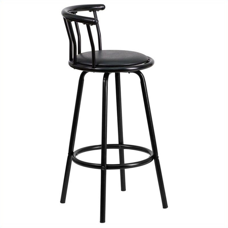 Pemberly Row Metal Crown Back Swivel Stool in Black - Set of 3