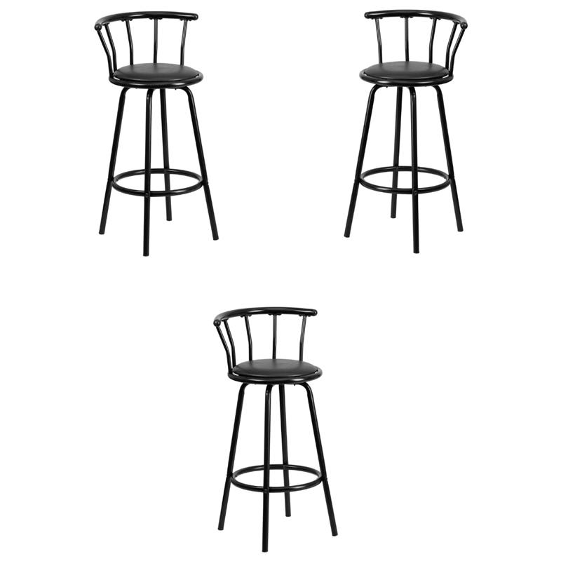 Pemberly Row Metal Crown Back Swivel Stool in Black - Set of 3