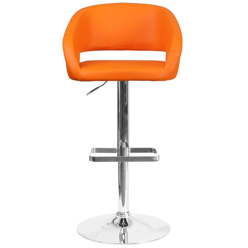 Pemberly Row Faux Leather Adjustable Bar Stool in Orange Finish - Set of 3