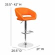 Pemberly Row Faux Leather Adjustable Bar Stool in Orange Finish - Set of 3