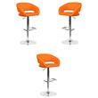 Pemberly Row Faux Leather Adjustable Bar Stool in Orange Finish - Set of 3