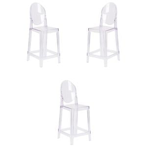 Pemberly Row 25&quot Oval Back Ghost Counter Stool in Transparent Crystal - Set of 3