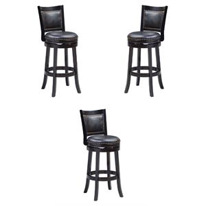 Pemberly Row 29&quot Swivel Bar Height Bar Stool in Black - Set of 3