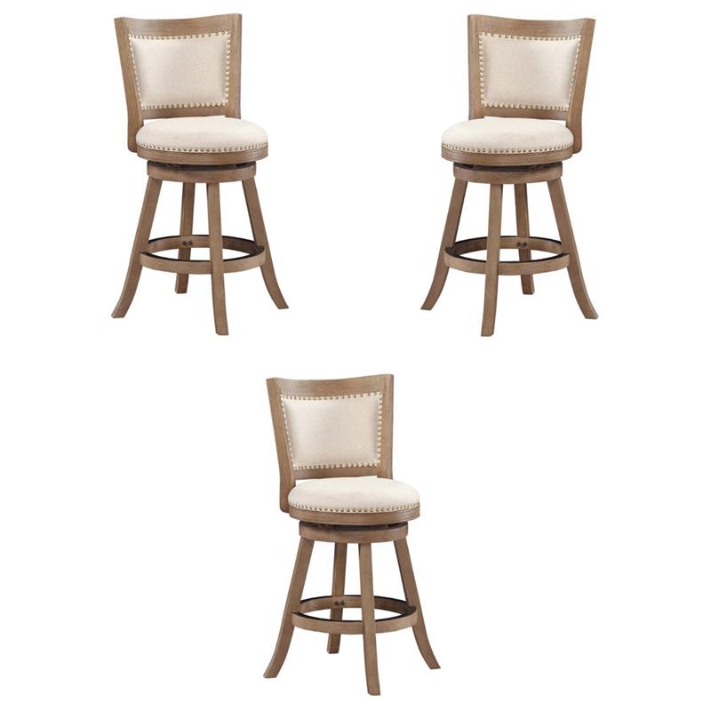 Pemberly Row 24'' Driftwood Wire Brush Bar Stool in Ivory - Set of 3
