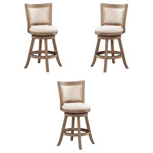 Pemberly Row 24'' Driftwood Wire Brush Bar Stool in Ivory - Set of 3