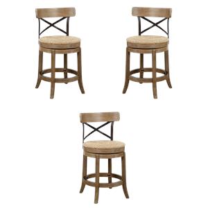 Pemberly Row 24&quot Swivel Counter Stool in Wheat Wire Brush - Set of 3