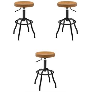 Pemberly Row 29&quot Metal Backless Bar Stool in Brown & Black - Set of 3