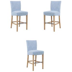 Pemberly Row 26&quot Counter Stool in Blue Stripes & Natural - Set of 3