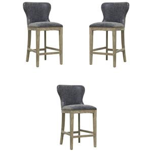 Pemberly Row 26&quot Counter Stool in Gray & Nubuck Charcoal - Set of 3