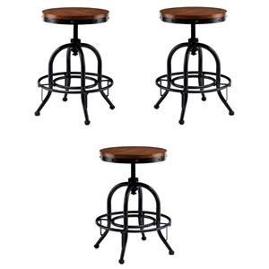 Pemberly Row 24.25&quot Adjustable Swivel Counter Stool in Pine - Set of 3