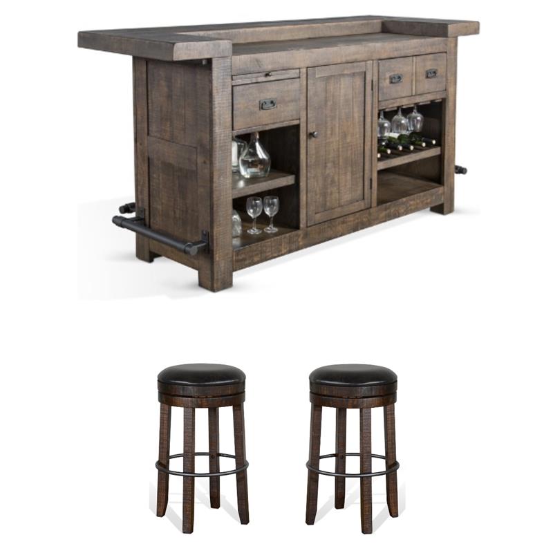Pemberly Row 3-Piece Set with Gorgeous Bar Unit and 2 Backless Swivel BarStools
