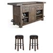 Pemberly Row 3-Piece Set with Gorgeous Bar Unit and 2 Backless Swivel BarStools
