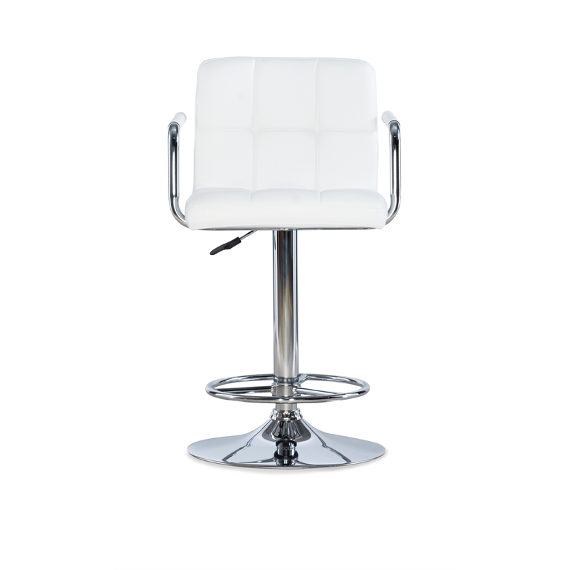 Pemberly Row Quilted Back Metal Swivel Bar Stool in Chrome and White - Set of 3
