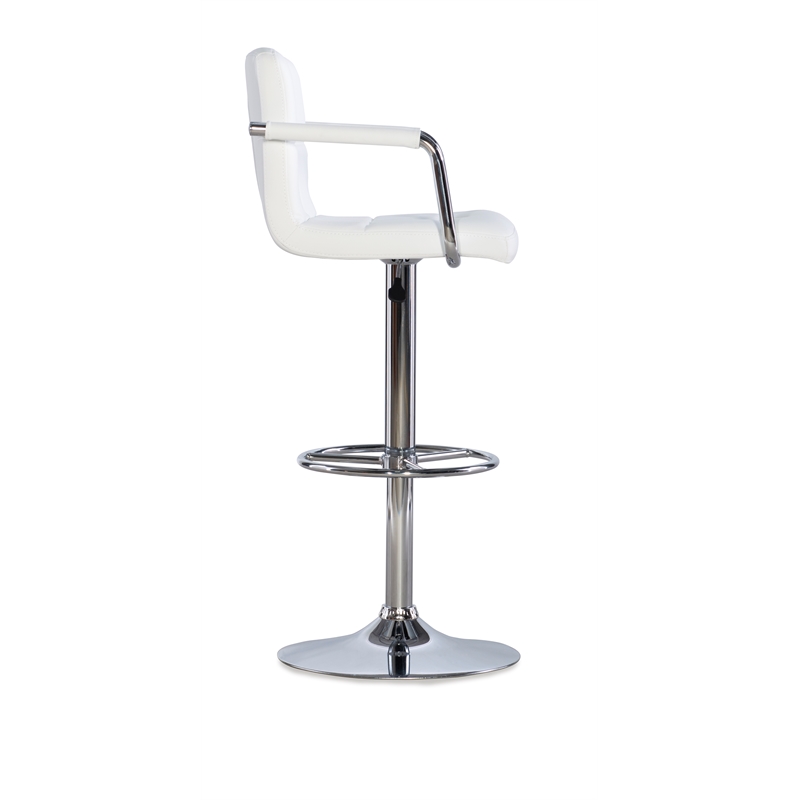 Pemberly Row Quilted Back Metal Swivel Bar Stool in Chrome and White - Set of 3