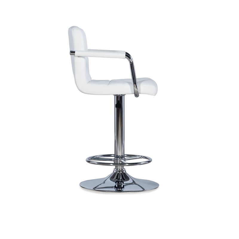 Pemberly Row Quilted Back Metal Swivel Bar Stool in Chrome and White - Set of 3