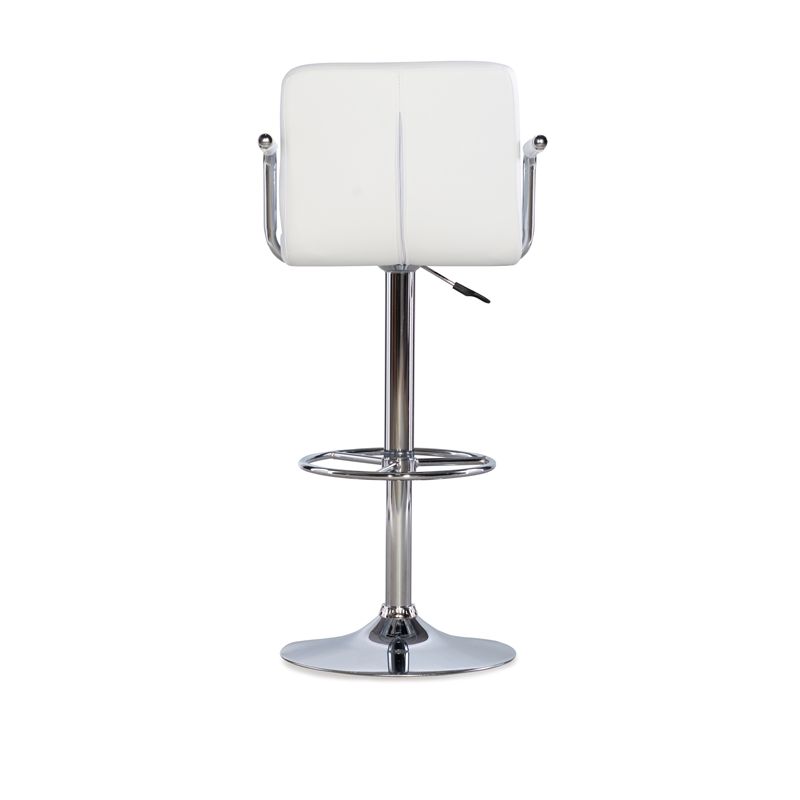 Pemberly Row Quilted Back Metal Swivel Bar Stool in Chrome and White - Set of 3