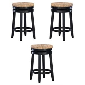 Pemberly Row 25.5&quot Wood Swivel Counter Stool in Black - Set of 3