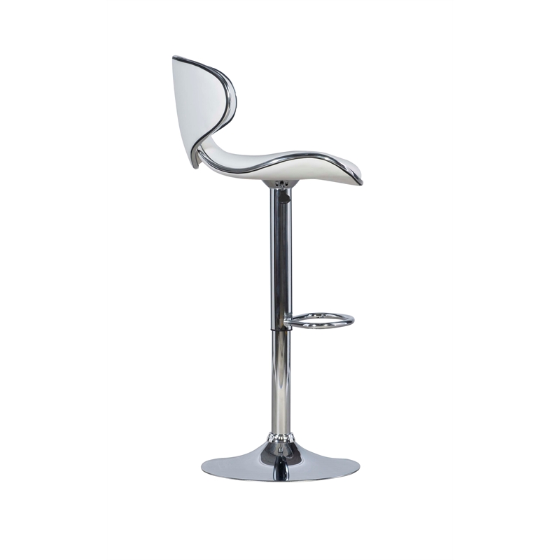 Pemberly Row Metal and Faux Leather Adjustable Barstool in White - Set of 3