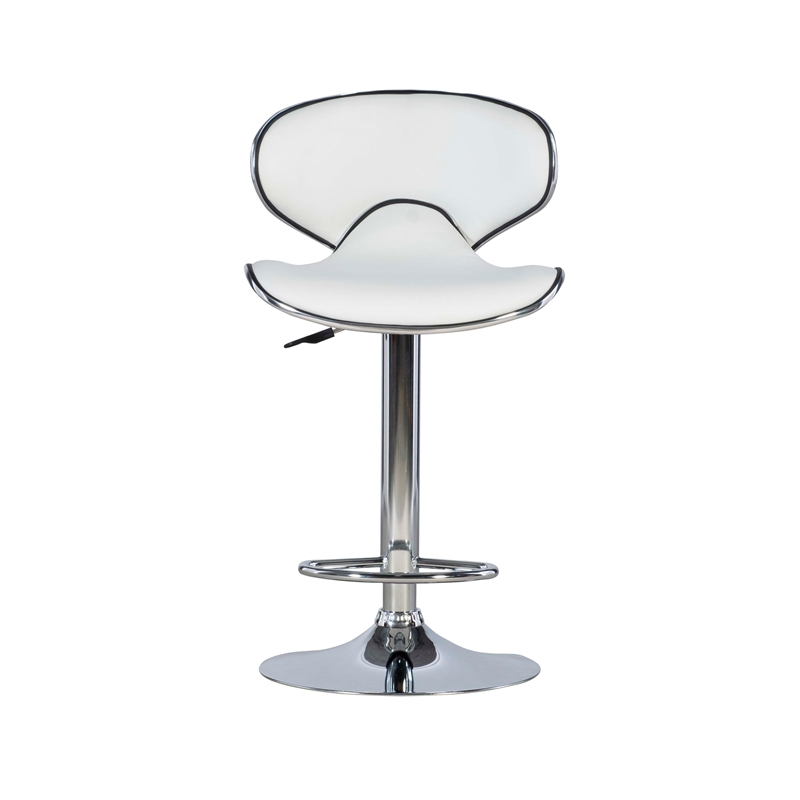 Pemberly Row Metal and Faux Leather Adjustable Barstool in White - Set of 3
