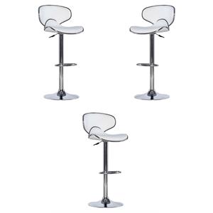Pemberly Row Metal and Faux Leather Adjustable Barstool in White - Set of 3
