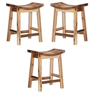 Pemberly Row 24&quot Saddle Wood Counter Stool in Light Natural Brown - Set of 3