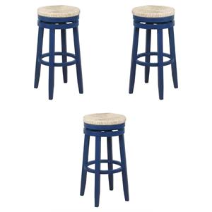 Pemberly Row 31&quot Wood Swivel Barstool in Navy Blue - Set of 3