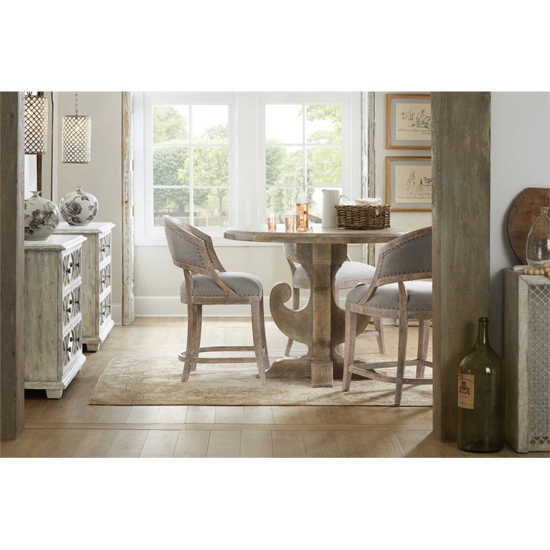 Pemberly Row Fabric Barrel Back Counter Stool in Soft Gray - Set of 3