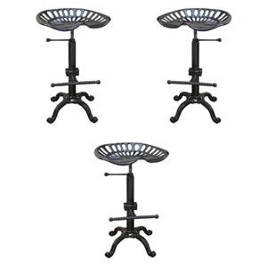 Pemberly Row Adjustable Tractor Seat Stool in Black - Set of 3