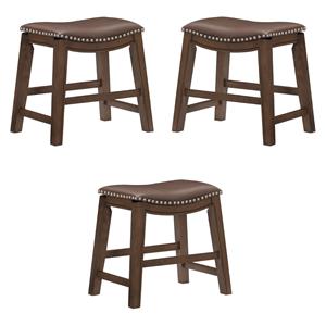 Pemberly Row 20&quot Faux Leather Saddle Dining Stool in Brown - Set of 3