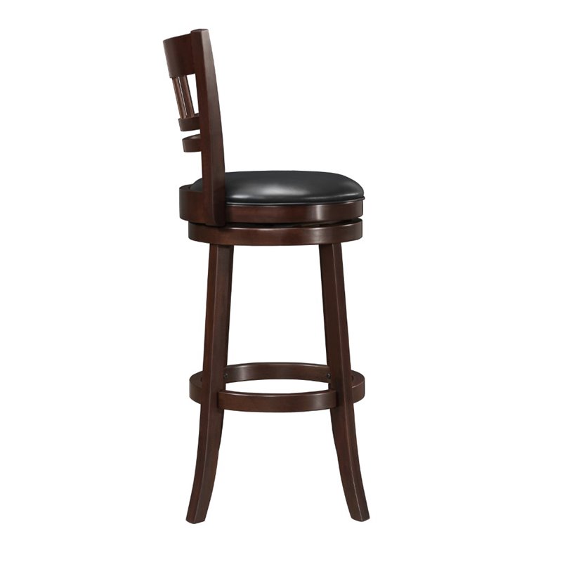 Pemberly Row Faux Leather Swivel Bar Stool in Dark Cherry - Set of 3