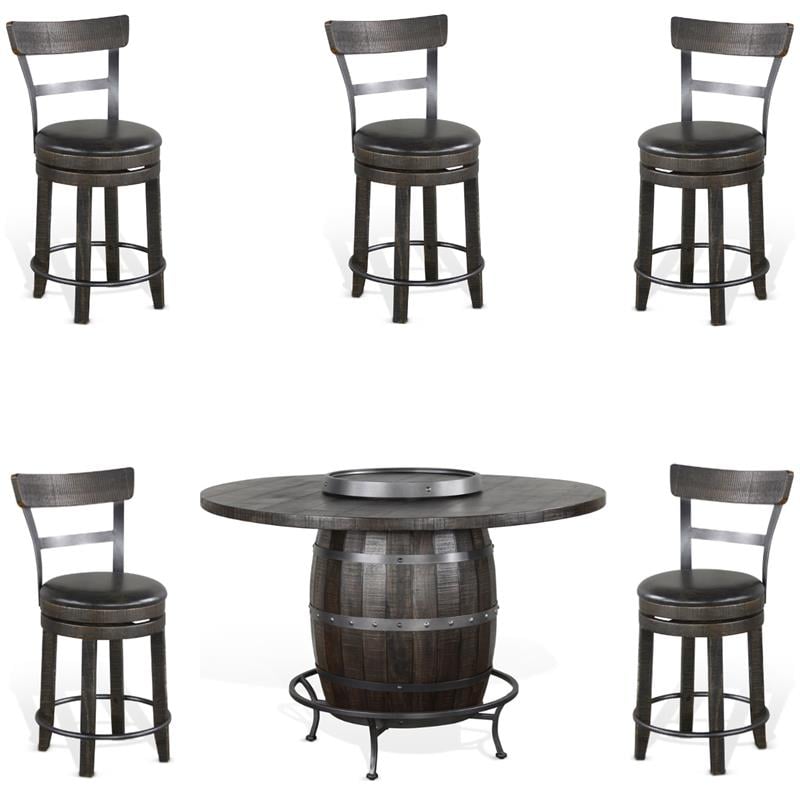 Pemberly Row 6-Piece Set with Pub Table and 5 Swivel Barstools in Tobacco Leaf