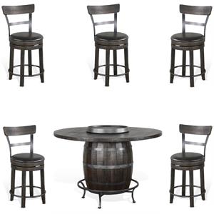 Pemberly Row 6-Piece Set with Pub Table and 5 Swivel Barstools in Tobacco Leaf