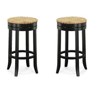 Pemberly Row Swivel Rush Seat Bar Stool in Antique Black - Set of 2
