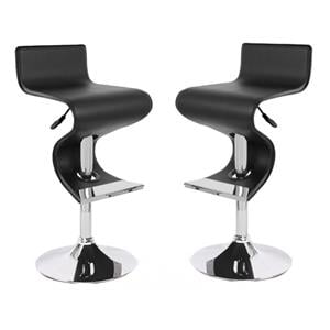 Pemberly Row Faux Leather Adjustable Bar Stool in Black - Set of 2