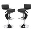 Pemberly Row Faux Leather Adjustable Bar Stool in Black - Set of 2
