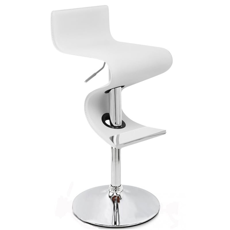 Pemberly Row Faux Leather Height Adjustable Bar Stool in White - Set of 2