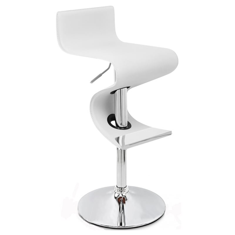 Pemberly Row Faux Leather Height Adjustable Bar Stool in White - Set of 2